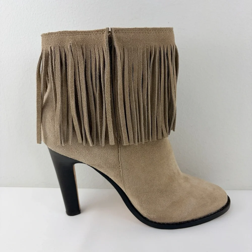 Joie Women's Beige Suede Fringe Ankle‎ Boots EU 39 High Heel Boho